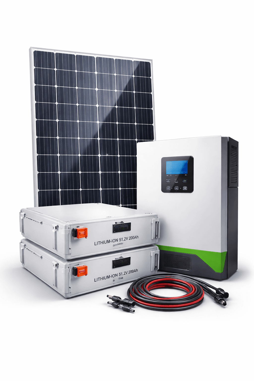 Solar panels, inverter and batteries