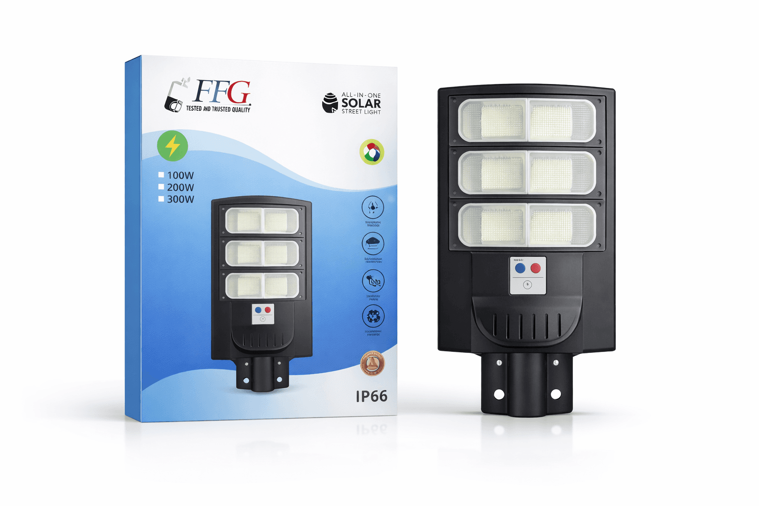 FIG 200W All-in-One Solar LED Street Light – IP66 Outdoor Security Lighting