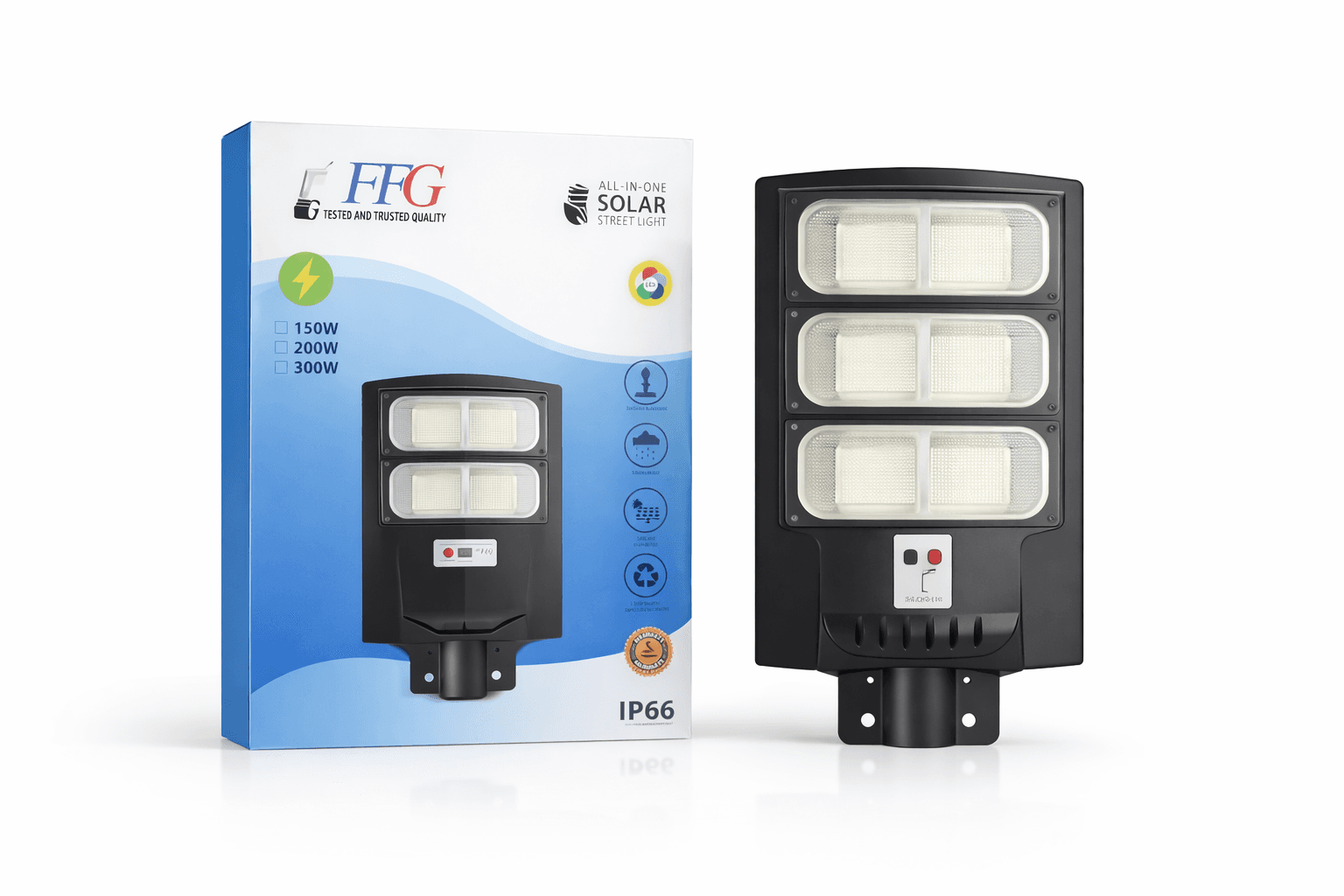 FIG 300W All-in-One Solar LED Street Light – IP66 Outdoor Security Lighting