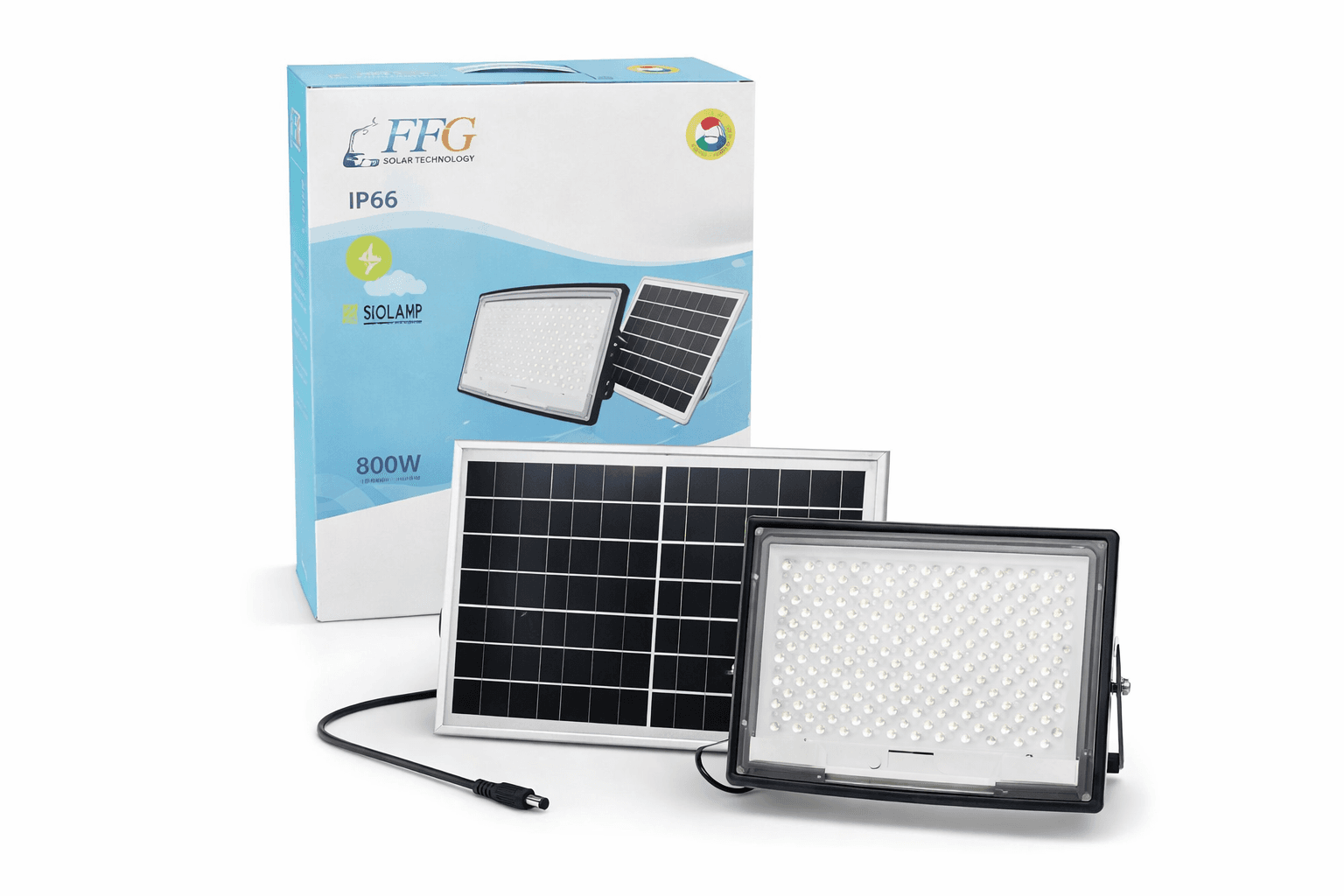 FFG 800W Solar LED Floodlight with Panel – IP66 Outdoor Security Light