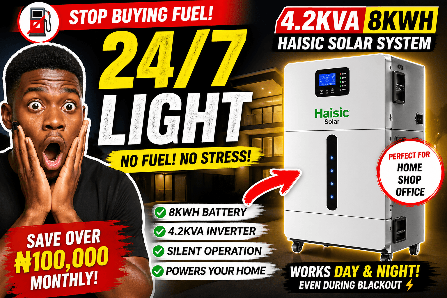 4.2KVA 8KWH HAISIC All-in-One Solar System – Powerful Backup for Homes & Offices