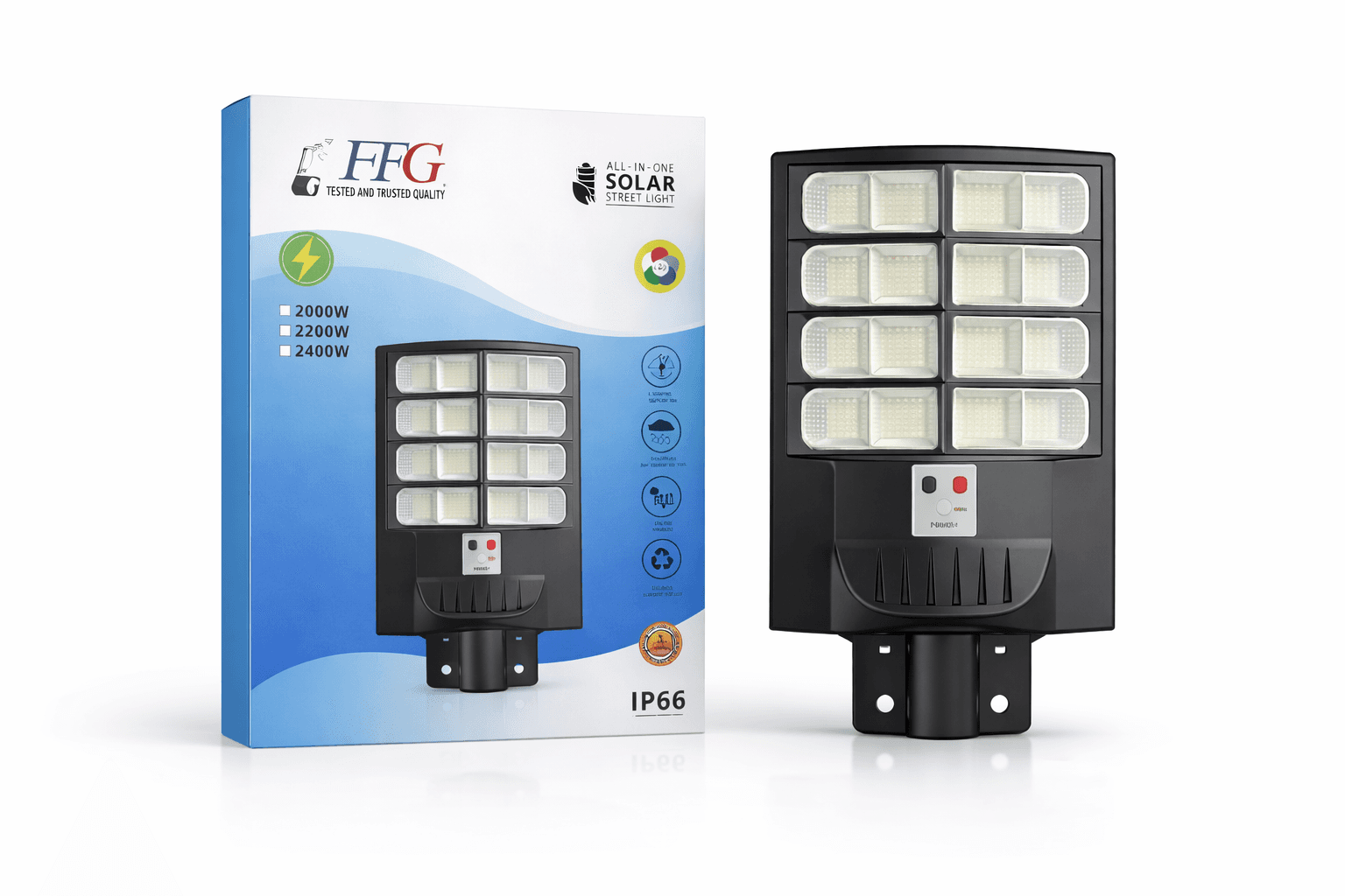 FFG 2400W All-in-One Solar LED Street Light β IP66 Outdoor Security Lighting